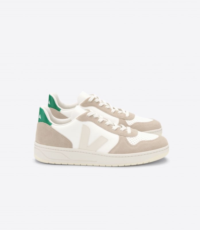 Veja V-10 Cuero Sin Cromo Blanco Sahara Esmeralda